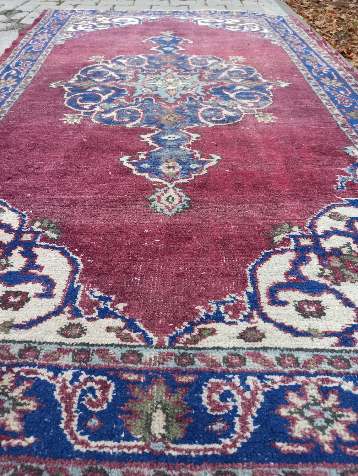 Vintage Area Rug Oushak Rug Blue Area Rug Handmade Wool Etsy