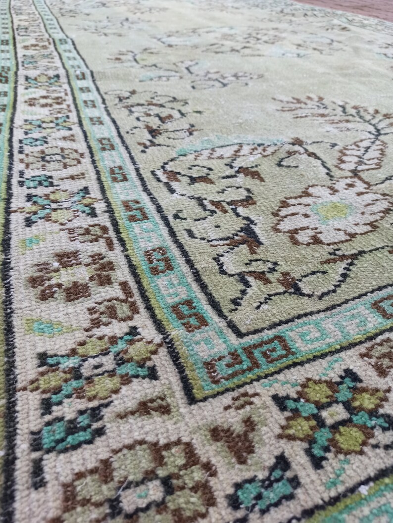 Turkish Handmade Boho decor Wool Rug Turkish Pastel Oushak Rug Oversized Turkish Vintage Area Rug 9.2x5.7 ft Faded Colors Anatolian Rug