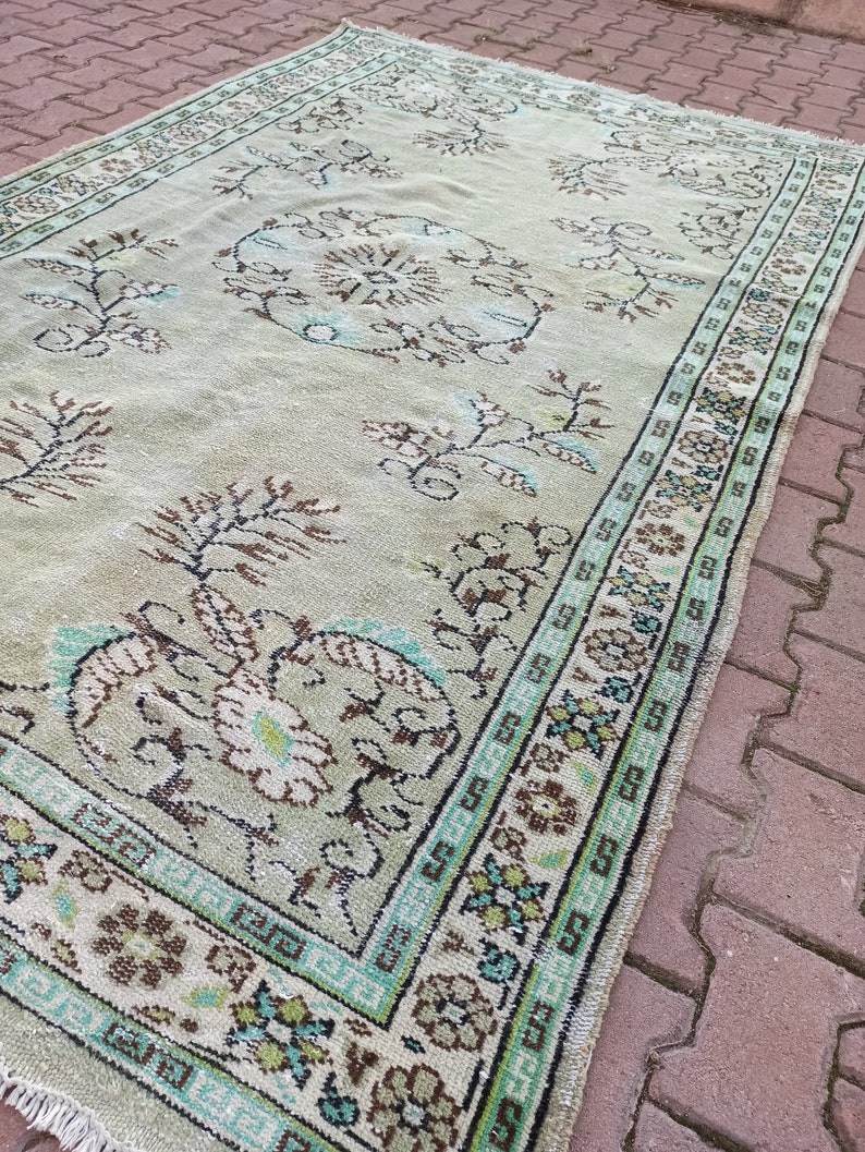 Turkish Handmade Boho decor Wool Rug Turkish Pastel Oushak Rug Oversized Turkish Vintage Area Rug 9.2x5.7 ft Faded Colors Anatolian Rug