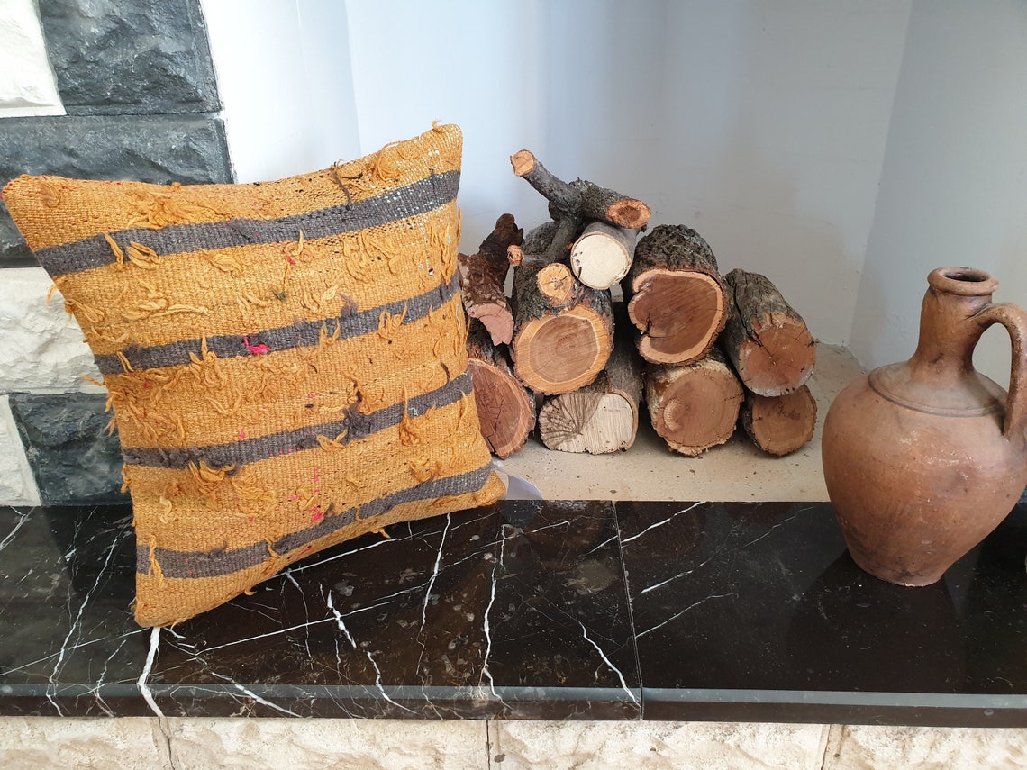 Housse De Coussin Kilim 16x16 Pouces - Unique, Fabriquée à La Main (Fermeture éclair, Motifs Géométriques)