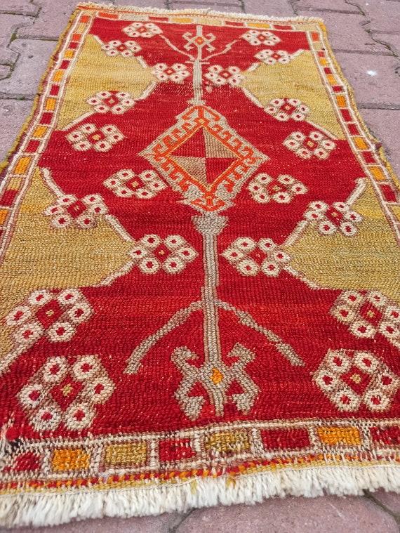 Vintage Yellow Door Mat 2.9x1.7ft Handmade Kilim Rug Accent Etsy