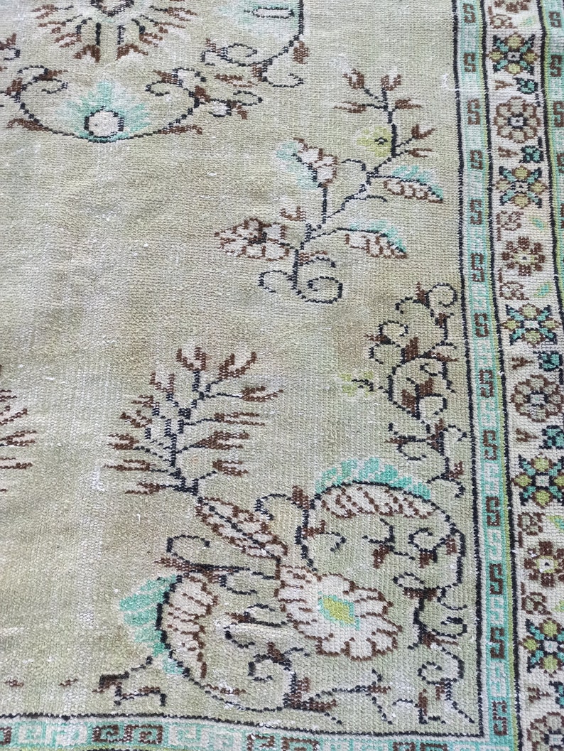 Turkish Handmade Boho decor Wool Rug Turkish Pastel Oushak Rug Oversized Turkish Vintage Area Rug 9.2x5.7 ft Faded Colors Anatolian Rug