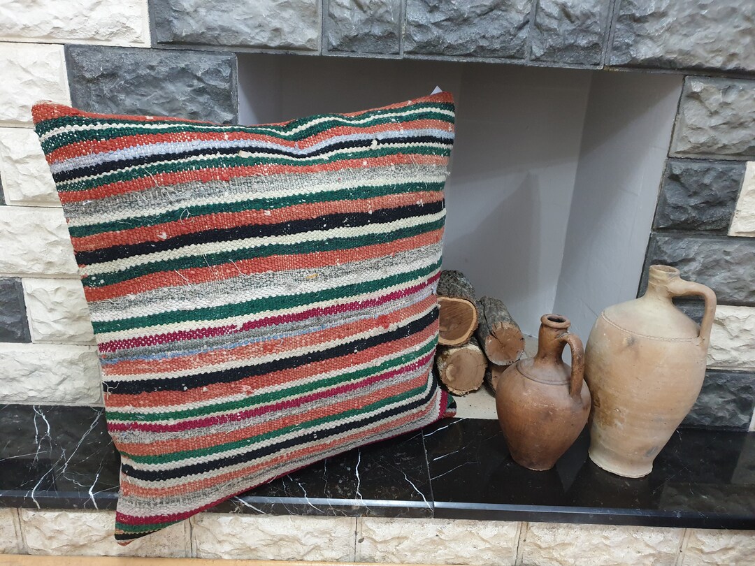27x27 Pillow Cover, Vintage Pillow Case, Turkish Rug Pillow, Organic