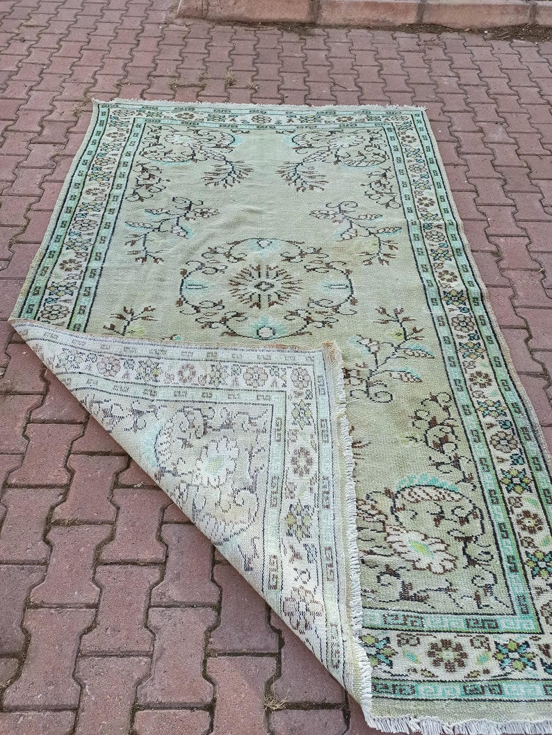 Turkish Handmade Boho decor Wool Rug Turkish Pastel Oushak Rug Oversized Turkish Vintage Area Rug 9.2x5.7 ft Faded Colors Anatolian Rug