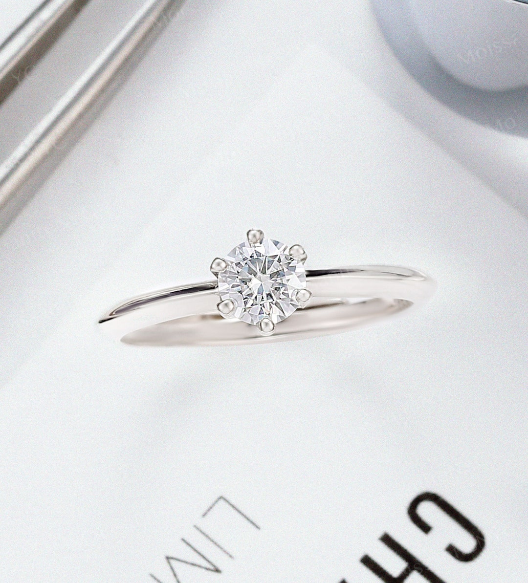 White Gold CC Moissanite Engagement Rings Classical Solitaire Ring ...