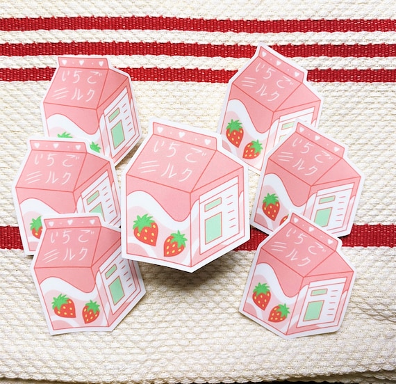 Japanese Strawberry Milk Carton Die Cut Sticker Etsy