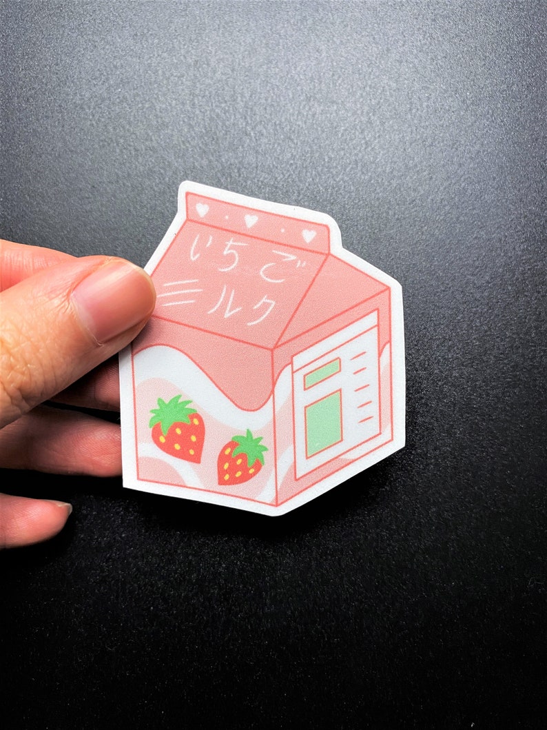 Japanese Strawberry Milk Carton Die Cut Sticker Etsy