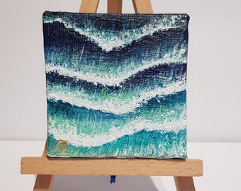 Tropical Seascape mini canvas - original acrylic painting on 7cmx7cm canvas (easel not included)