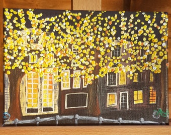 Amsterdam At Christmas - original acrylic painting on A5 canvas (easels not included)