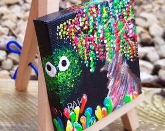 Mini Jungle Not Massive - Pocket Sized Festival - original  acrylic painting on 7cmx7cm canvas - inspired by Glastonbury Festival