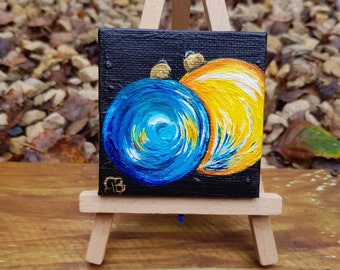 Baubles Mini Canvas - original acrylic painting on 7cmx7cm canvas (easel not included)