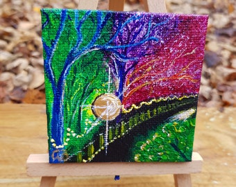 Mini Disco Ball - Pocket Sized Festival - original acrylic painting on 7cmx7cm mini canvas - Inspired by Glastonbury Festival