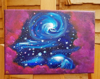 Space Clouds - original acrylic painting on A5 canvas