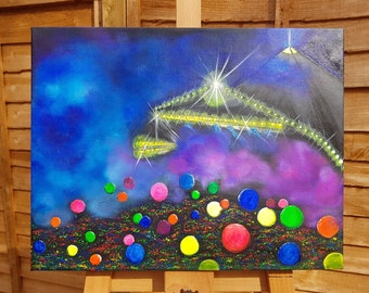 Field Full Of Dreams - original acrylic painting on 35.6cmx45.7cm canvas inspired by Glastonbury Festival