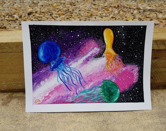 Intergalactic Jellyfish - Acrylic painting on 240gsm paper 25cmx17.5cm