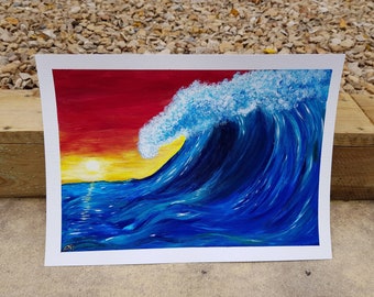 Sunset Wave - original acrylic painting 25.5cmx35.5cm 300gsm paper