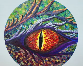 Dragon Eye - original acrylic painting by NaughtyGeorgie on 30cm diameter circular stretched canvas.