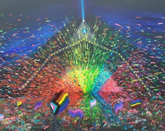 Pride At The Pyramid - original acrylic painting on 3ft (91.44cm) x 2ft (60.96cm) canvas inspired by Glastonbury Festival