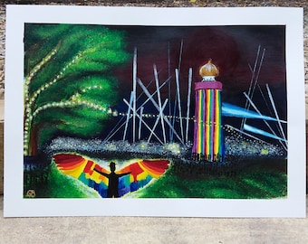 All The colours At The Park - Original A3 acrylic painting on 240gsm paper - Inspired by Glastonbury Festival