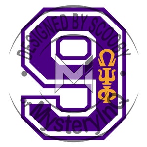 Number 9 with Greek Letters (Purple)