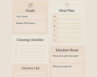 Sunday Planner Reset- Printable Weekly Organizer for Goals and General Well Being