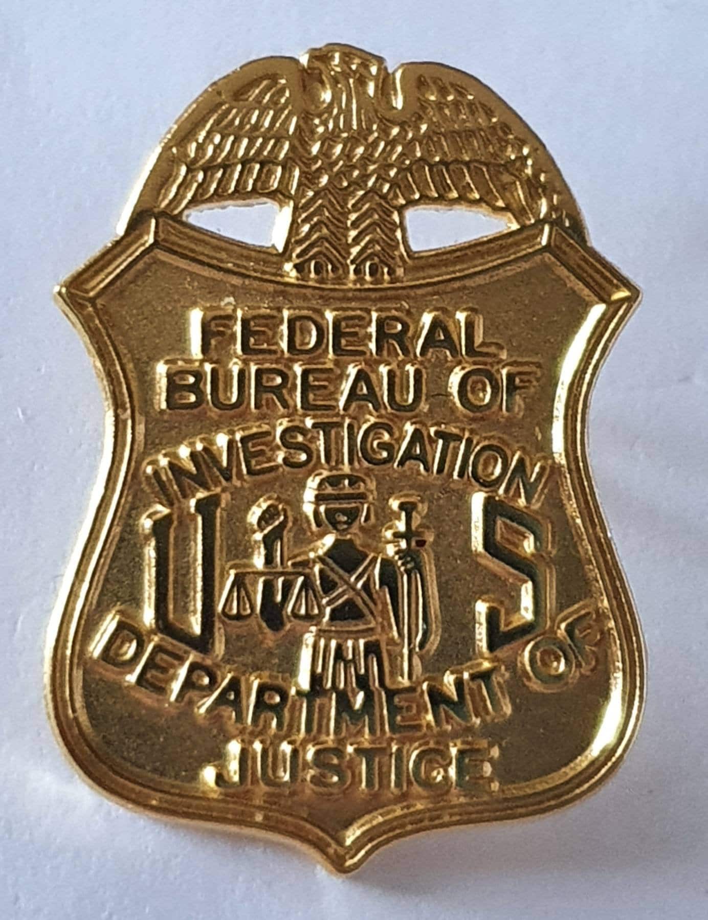 FBI Pin Badge 1 Inch Gold 24 Carat Gold Plated DOJ Special Agent
