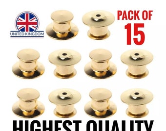Pack Of 15 Gold Locking Pin Backs / Secure Keepers - Never Lose A Special Pin Again Low Profile Findings - No Tools Needed