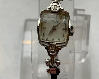 Nice Vintage 14k White Gold Lady Hamilton Wrist Watch
