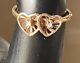 Vintage Solid 10k White Gold Clear Sapphire Double Heart Vintage Solid 10k White Gold Clear Sapphire Double Heart