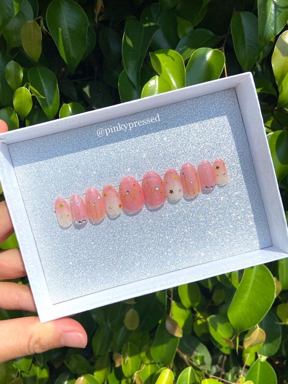 Watermelon Sugar Press-On Nails: APRES GEL-X, Rhinestone Ombre Glitter