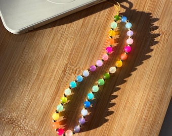 Rainbow Aura Glass Beaded Phone Chains | Bracelet | Bag Charm
