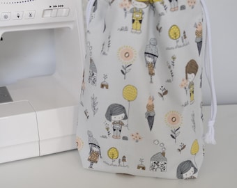 Drawstring Wash Bag - Toiletry Bag with Waterproof Lining - Michael Miller Fabric - Whimsicals - Small - Medium - Handmade