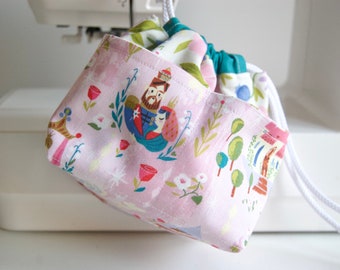 Drawstring Bag - WeeBrawBag - Gift Bag - Riley Blake Fabric - Little Brier Rose - Small - Handmade