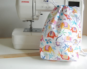 Drawstring Wash Bag - Toiletry Bag with Waterproof Lining - Dashwood Studios Fabric - Silk Roads - Small - Medium - Handmade