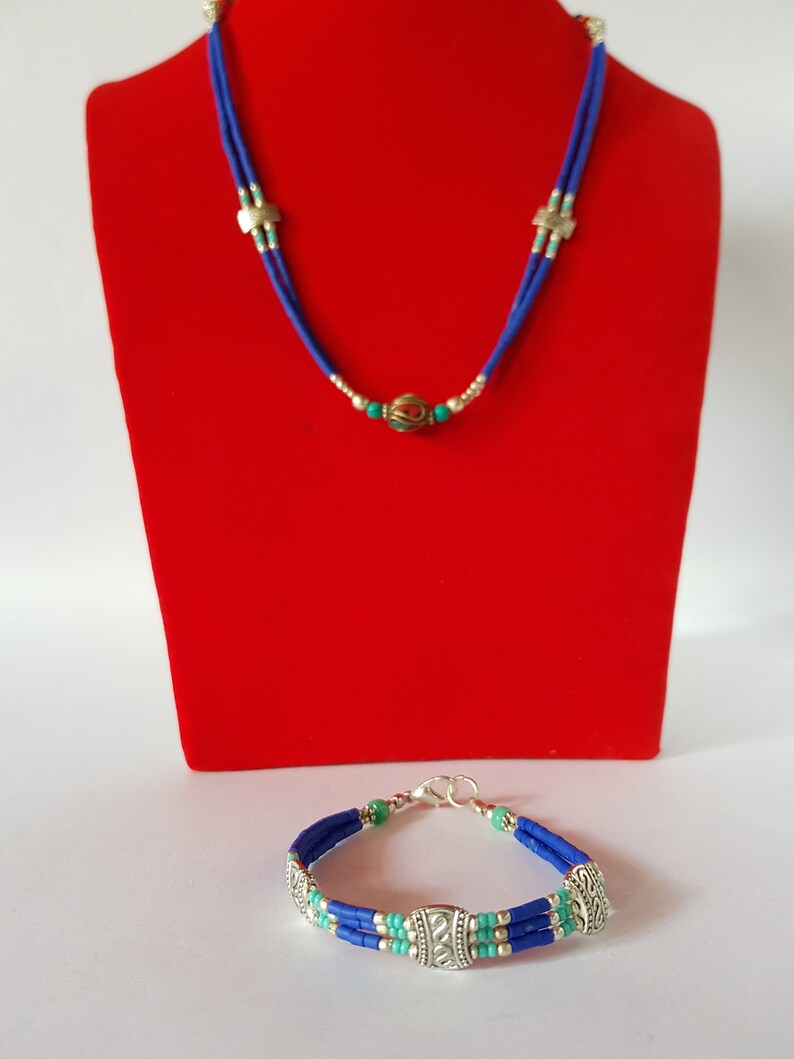 Turquoise and Coral necklace and Bracelet Lapis Necklace and Bracelet from Himalayan Traditional Ethnic Handmade 4 Combo-Turquoise,Coral