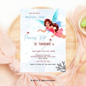 Blue Magical Fairy Birthday Invitation | Girl Birthday | Mobile Invite | Editable in Canva | Downloadable Printable Invitation | 5 x 7 in