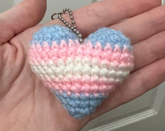 Crocheted Trans Pride Keychain