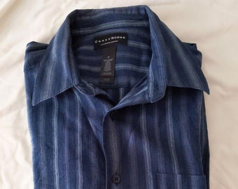 Crazy Horse Long Sleeve Mens Size M Button Up Shirt Blue Stripe W Pocket