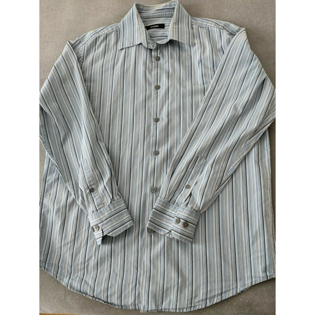 alfani dress shirts for men LOT of 2 Button up Shirt Mens Med Blue Stripe Long Sleeve Casual Pockets down from Alfani Alfani Mens Slim Fit Officewear
