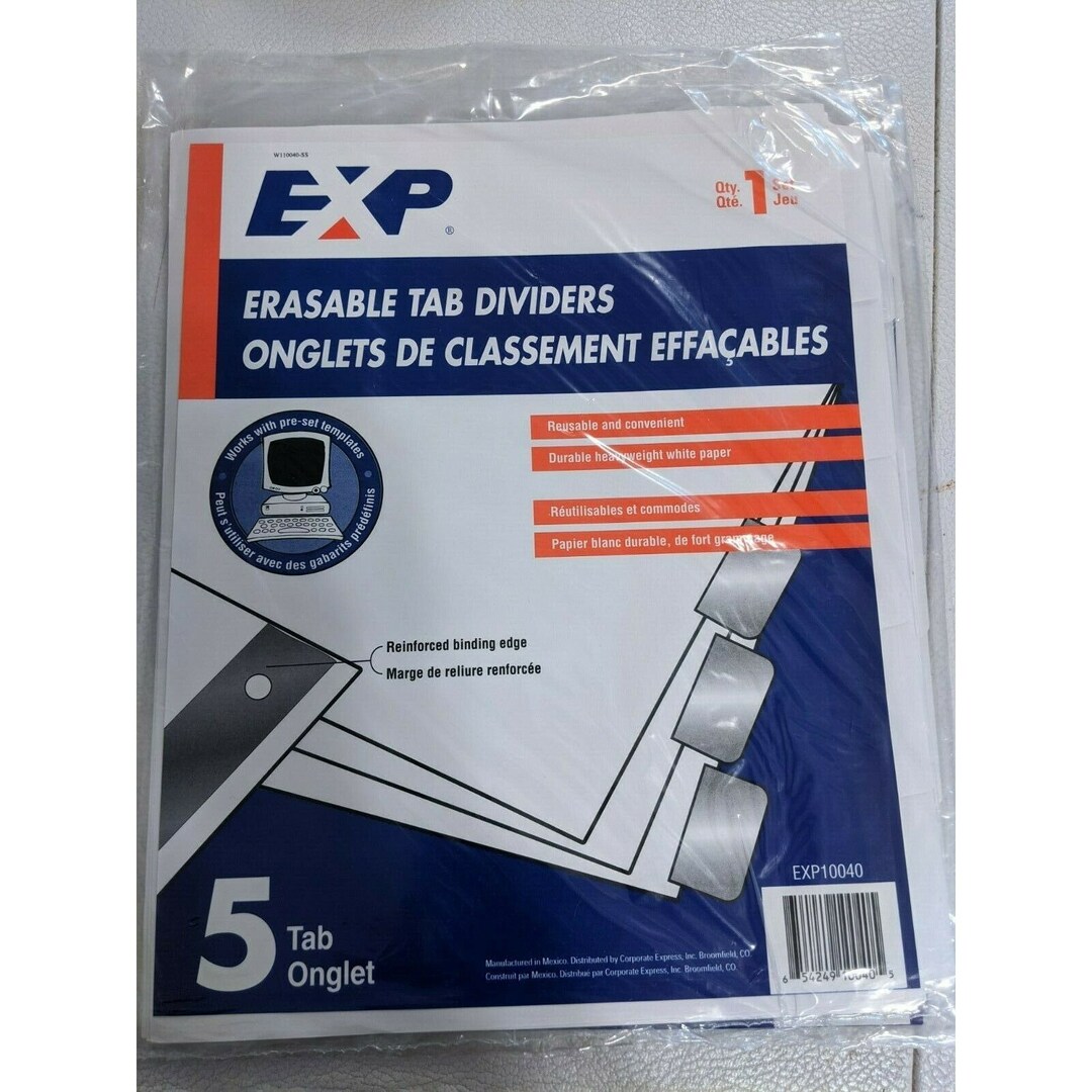 EXP 5tab Erasable Tab Dividers Reinforced Binding Edge Heavyweight