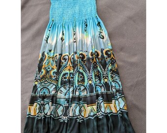 Elizabeths Secret Juniors Multicolor Teal White Black Halter Dress Small