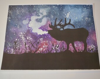 Print of Elk and Night Sky Painting
