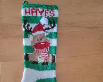 PATTERN ONLY Striped Reindeer Christmas Stocking