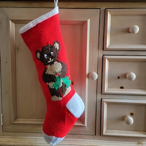 Handmade Knit Personalized Christmas Stocking Teddy Bear