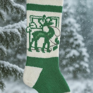 Handmade Knit Personalized Christmas Stocking Reindeer Scroll