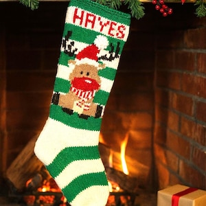 PATTERN ONLY Striped Reindeer Christmas Stocking