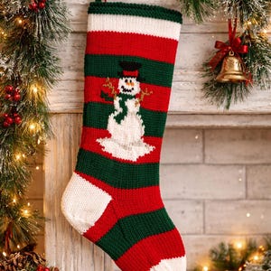 PATTERN ONLY Striped Snowman Christmas Stocking