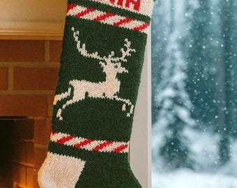 Handmade Knit Personalized Christmas Stocking Flying Reindeer