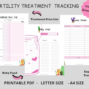 IVF Planner Inserts with Expense Tracker, Savings Goal and Treatment Price List, IUI Planner, Infertility, Fertility Journal