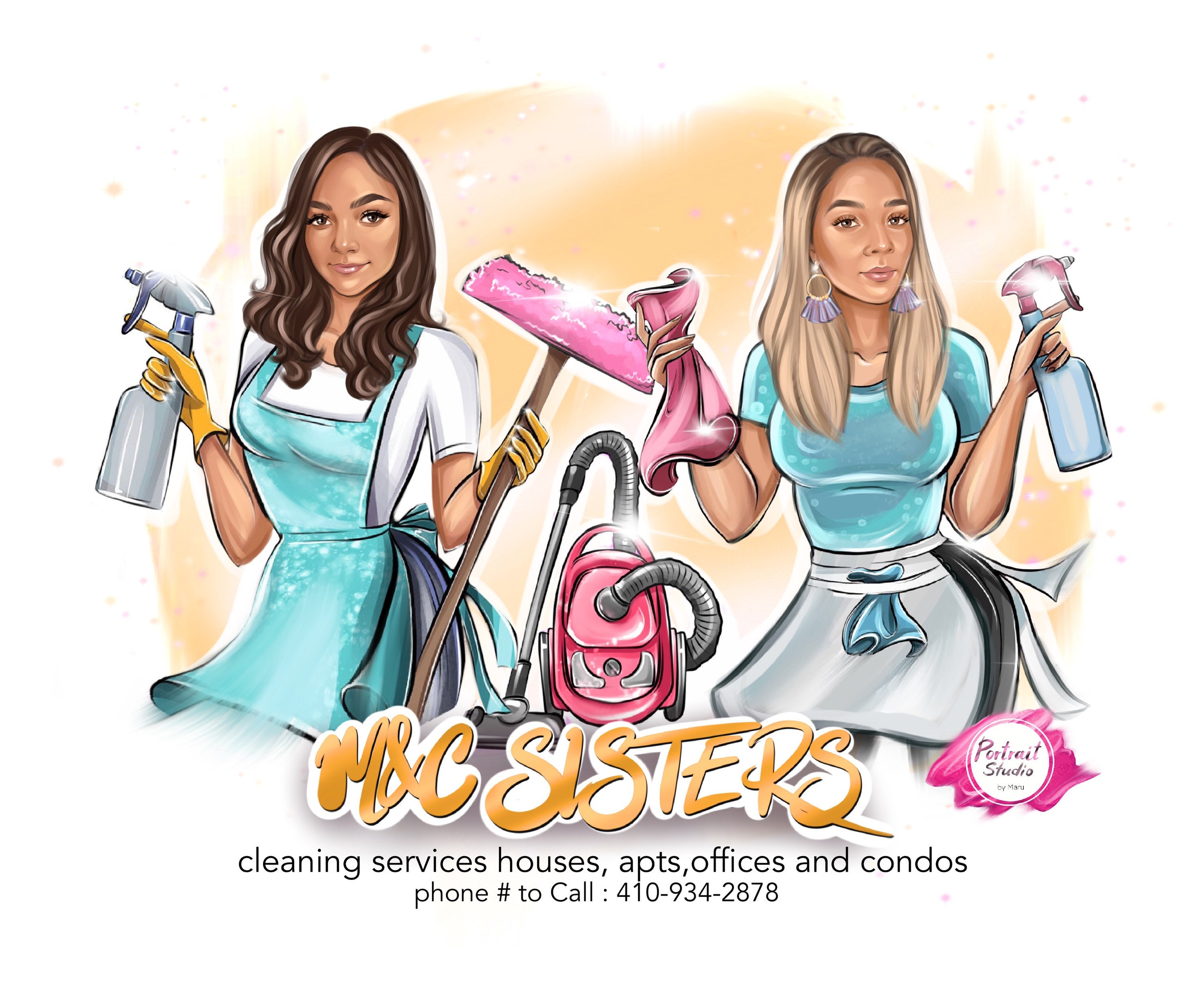 Cleaning Service Logo Design Cartoon Logo Portrait Office Etsy